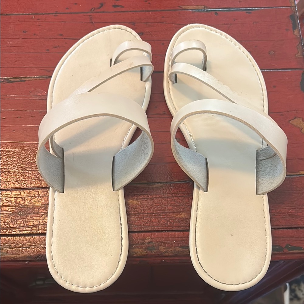 Cream Minimalist Slide Sandals with Asymmetrical Straps
